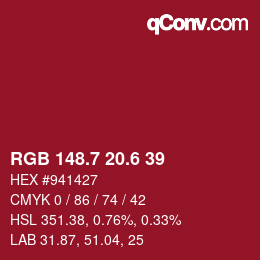 カラーコード: RGB 148.7 20.6 39 | qconv.com