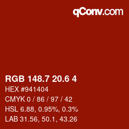カラーコード: RGB 148.7 20.6 4 | qconv.com