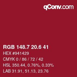 カラーコード: RGB 148.7 20.6 41 | qconv.com