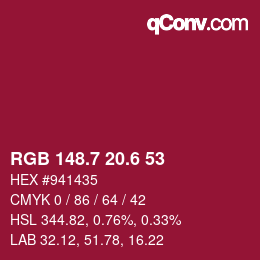 カラーコード: RGB 148.7 20.6 53 | qconv.com