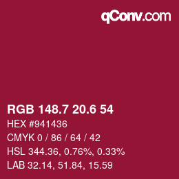カラーコード: RGB 148.7 20.6 54 | qconv.com