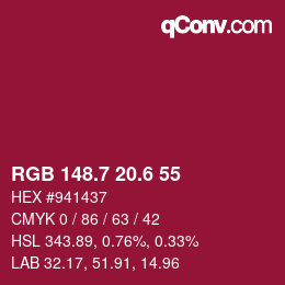 カラーコード: RGB 148.7 20.6 55 | qconv.com