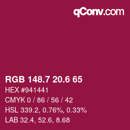 カラーコード: RGB 148.7 20.6 65 | qconv.com