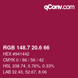 カラーコード: RGB 148.7 20.6 66 | qconv.com