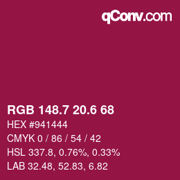 カラーコード: RGB 148.7 20.6 68 | qconv.com