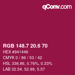 カラーコード: RGB 148.7 20.6 70 | qconv.com