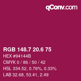 カラーコード: RGB 148.7 20.6 75 | qconv.com