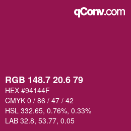 カラーコード: RGB 148.7 20.6 79 | qconv.com
