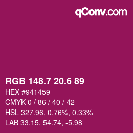 カラーコード: RGB 148.7 20.6 89 | qconv.com