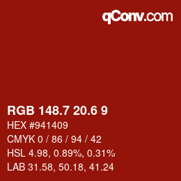 カラーコード: RGB 148.7 20.6 9 | qconv.com