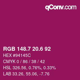 カラーコード: RGB 148.7 20.6 92 | qconv.com