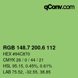 カラーコード: RGB 148.7 200.6 112 | qconv.com