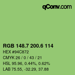 カラーコード: RGB 148.7 200.6 114 | qconv.com