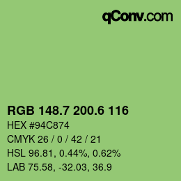 カラーコード: RGB 148.7 200.6 116 | qconv.com