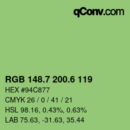 カラーコード: RGB 148.7 200.6 119 | qconv.com