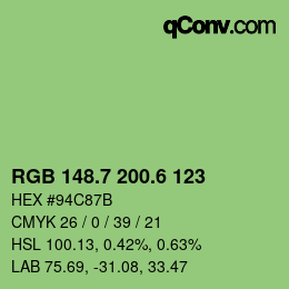 カラーコード: RGB 148.7 200.6 123 | qconv.com