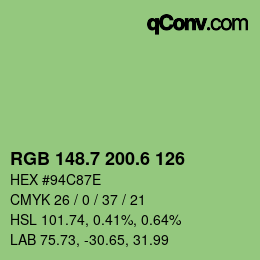 カラーコード: RGB 148.7 200.6 126 | qconv.com