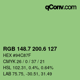 カラーコード: RGB 148.7 200.6 127 | qconv.com