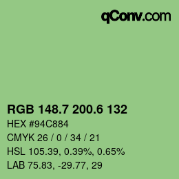 カラーコード: RGB 148.7 200.6 132 | qconv.com
