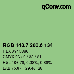 カラーコード: RGB 148.7 200.6 134 | qconv.com