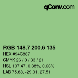 カラーコード: RGB 148.7 200.6 135 | qconv.com