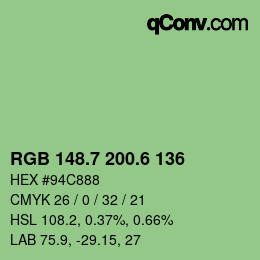 カラーコード: RGB 148.7 200.6 136 | qconv.com