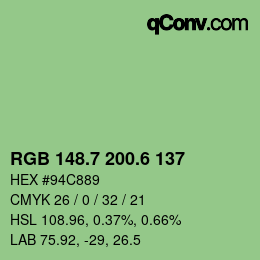 カラーコード: RGB 148.7 200.6 137 | qconv.com