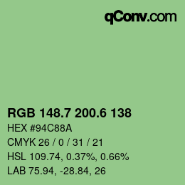 カラーコード: RGB 148.7 200.6 138 | qconv.com