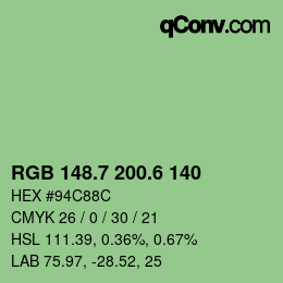 カラーコード: RGB 148.7 200.6 140 | qconv.com