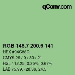 カラーコード: RGB 148.7 200.6 141 | qconv.com