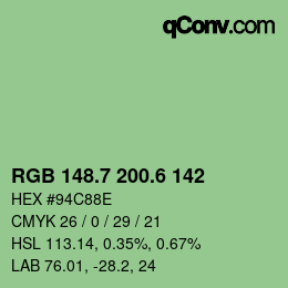 カラーコード: RGB 148.7 200.6 142 | qconv.com