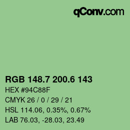 カラーコード: RGB 148.7 200.6 143 | qconv.com