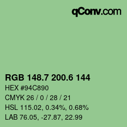カラーコード: RGB 148.7 200.6 144 | qconv.com