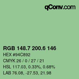 カラーコード: RGB 148.7 200.6 146 | qconv.com