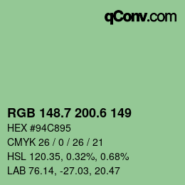 カラーコード: RGB 148.7 200.6 149 | qconv.com
