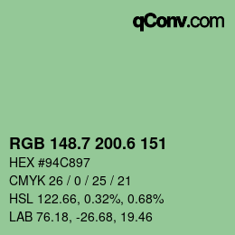 カラーコード: RGB 148.7 200.6 151 | qconv.com