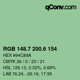カラーコード: RGB 148.7 200.6 154 | qconv.com