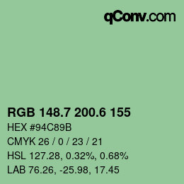 カラーコード: RGB 148.7 200.6 155 | qconv.com