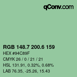 カラーコード: RGB 148.7 200.6 159 | qconv.com