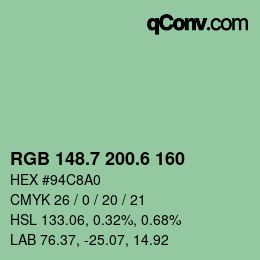 カラーコード: RGB 148.7 200.6 160 | qconv.com