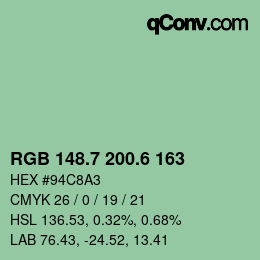 カラーコード: RGB 148.7 200.6 163 | qconv.com