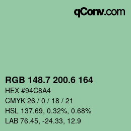 カラーコード: RGB 148.7 200.6 164 | qconv.com