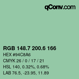 カラーコード: RGB 148.7 200.6 166 | qconv.com
