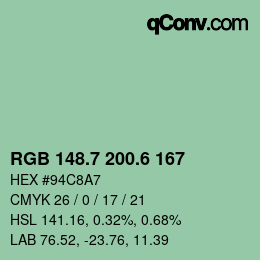 カラーコード: RGB 148.7 200.6 167 | qconv.com