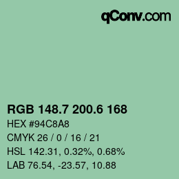 カラーコード: RGB 148.7 200.6 168 | qconv.com