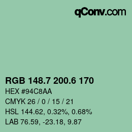 カラーコード: RGB 148.7 200.6 170 | qconv.com