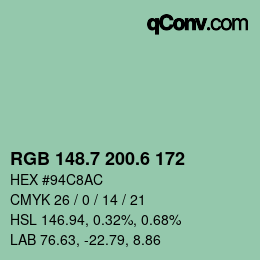 カラーコード: RGB 148.7 200.6 172 | qconv.com