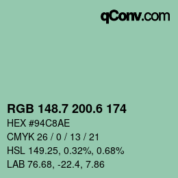 カラーコード: RGB 148.7 200.6 174 | qconv.com