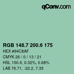 カラーコード: RGB 148.7 200.6 175 | qconv.com