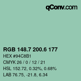 カラーコード: RGB 148.7 200.6 177 | qconv.com